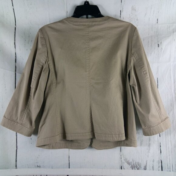 NWT $99 Talbots Petites Womens Size 12P Tan Ruffle Button Front Blazer - Picture 13 of 13